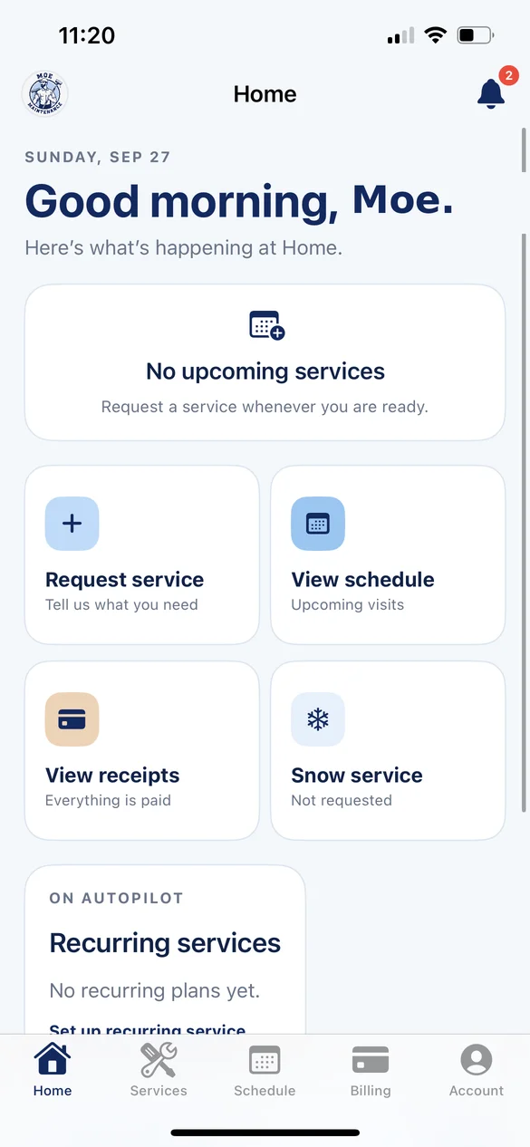 Everything in one place screen of the Moe Maintenance app