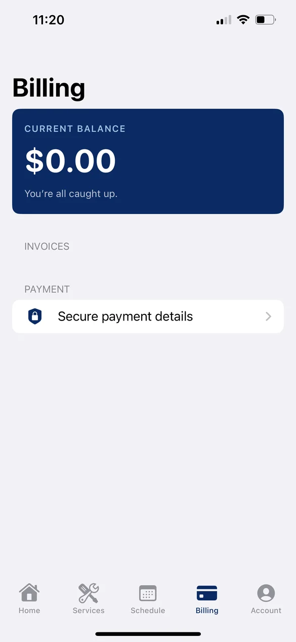 Pay your bill in two taps screen of the Moe Maintenance app