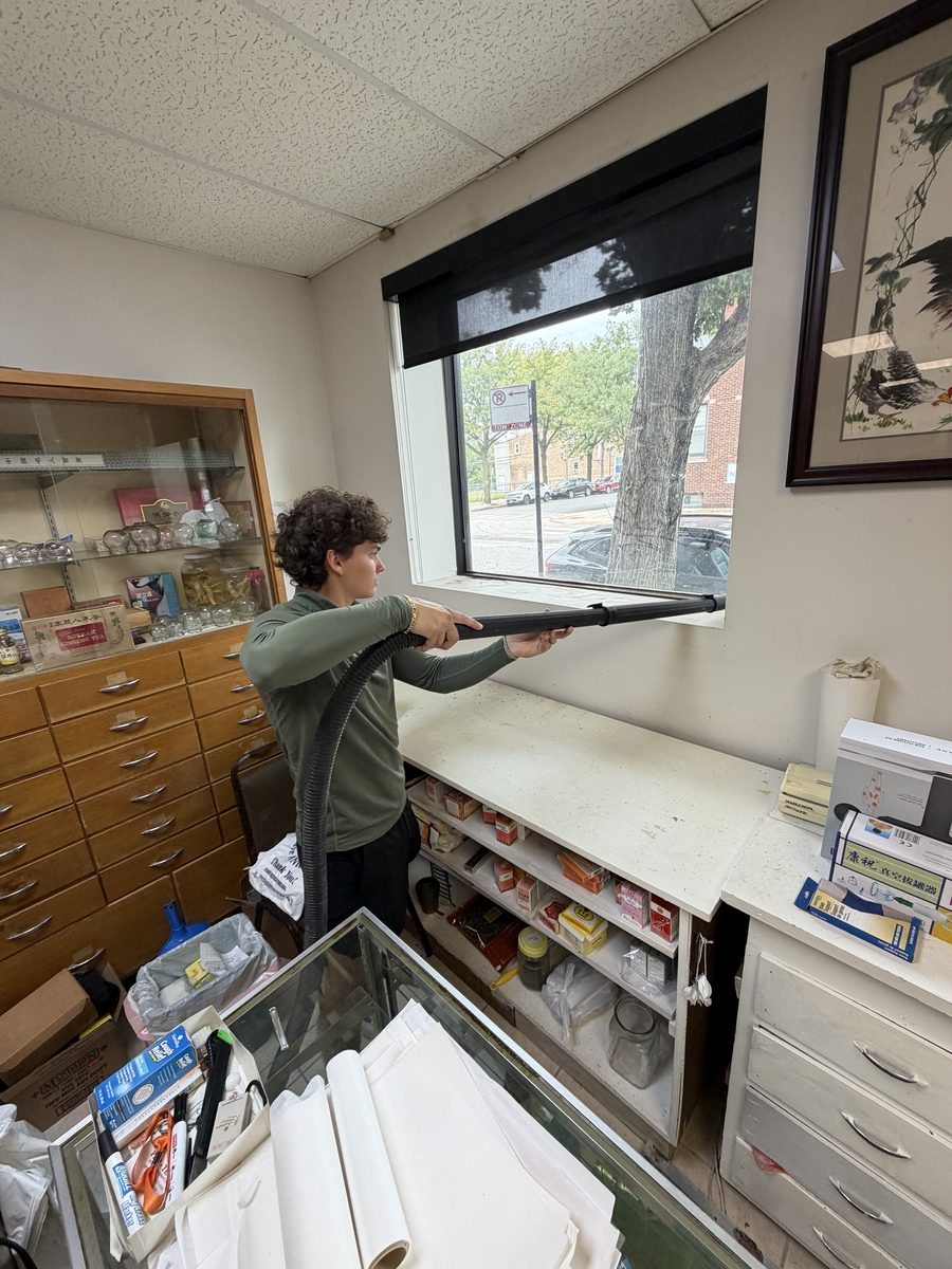 Interior window washing with a squeegee